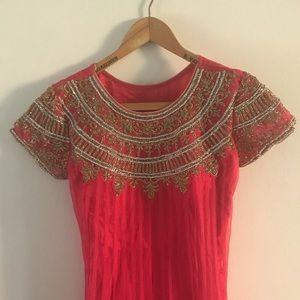 Indian Pakistani Coral Pink Embroidered Dress